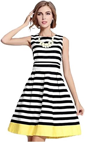 Black and white stripes yellow skirt joining fashion dress (xxl)