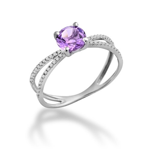 Miore Damen-Ring 9 Karat (375) Wei&szlig;gold mit Amethyst und 0.14ct Brillanten Gr.56 MP9084RP Preisvergleich