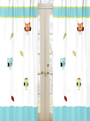 Turquoise and Lime Hooty Owl Window Treatment Panels by Sweet Jojo Designs - Set of 2