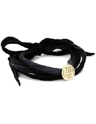 Mizuki 14k Gold Monogram Letter "T" Button on Ombre Silk Bracelet