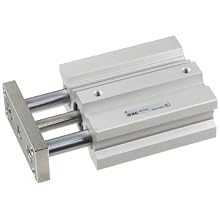 SMC MGQ Series Aluminum Air Cylinder with Guide Rod Plate, Slide Bearing, Compact, Double Acting, Switch Ready, Cushioned
