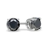 Black Diamond Stud Earrings - 9K White Gold - Screw Backs