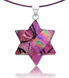 Sterling Silver Dichroic Glass Pink Star of David Pendant on Stainless Steel Wire, 18