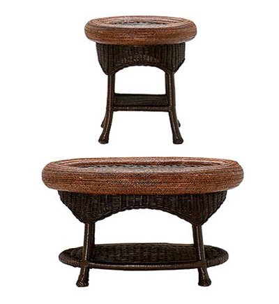 Antique Rattan Coffee and Side Table Set