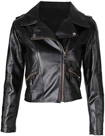SenseFit Women PU Leather Motorcycle Jacket Ladies Slim Coat XXL Black