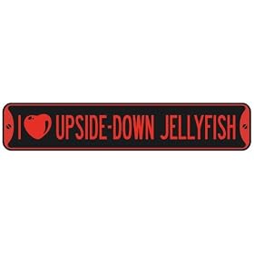 " I LOVE UPSIDE-DOWN JELLYFISH " STREET SIGN