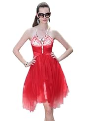 A-line V-neck Cocktail Short Halter Sequined Beaded Satin Bridesmaid Dress/Wedding Party Dress/Mini Dress 