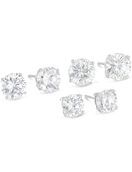 Platinum Plated Sterling Silver Round Cubic Zirconia Stud Earrings Set