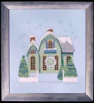Little Snowy Green Cottage Cross Stitch Pattern