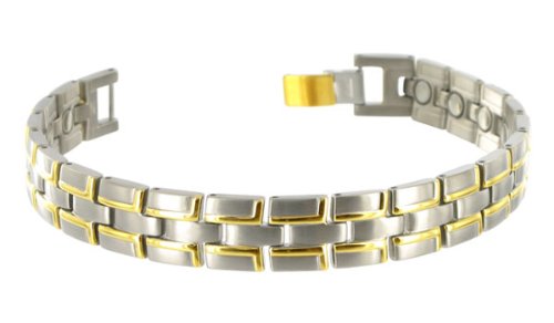 12 MM Wide Mens Two Tone Finish Titanium Magnetic Link Bracelet 8.75