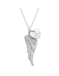 ANGLE WING. Silver RD .005 CTW. White Diamond Angle Wing Pendant with Moveable "Love" Heart Charm