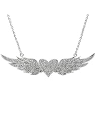 Hayleys Flying Heart Pave CZ Angel wing Necklace - Silver
