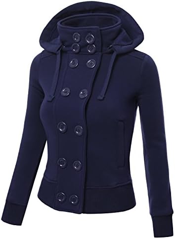 J.TOMSON Womens Double Breasted Hooded Coat Jacket With Pockets NAVY SMALL