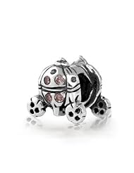 925 Sterling Silver Fairy Tale Pumpkin Carriage Charm with Pink Cz, Fits Pandora, Jovana Bracelet, Nice Gift for Halloween