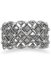 Sterling Silver and Marcasite Square Pattern Ring Band Width Is 11.5mm - Size 9 - JewelryWeb