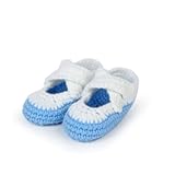 C-Princess 春秋赤ちゃんシューズ11CM 新生児 幼児 ベビーシューズ 毛糸 かぎ針編み可愛い2色配色柄デザインのベビーファーストシューズ 歩行靴 軽量タイプ 手編みベビー靴 (2ブルー)