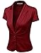Doublju Women Short Sleeve Cotton Span Satin Fabric Blazer