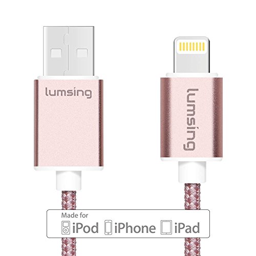 Lumsing Nylon Braided Lightning to USB Cable Apple MFi Certified Sync Charging Lightning Cable (3.3 Feet/1M) for for iPhone, iPod and iPad(Rose)