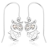 Rhodium Plated Sterling Silver Genuine Citrine Owl Earrings