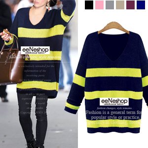 (イイネショップ) eeNeshop ワイドシルエットボーダーロングニット
