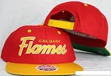 Calgary Flames Snapback Script Red / Yellow Two Tone Adjustable Plastic Snap Back Hat / Cap
