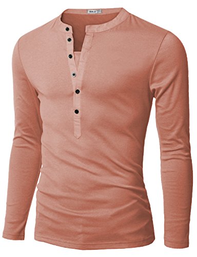Doublju Mens Long Sleeve Slim Fit Henley Shirts