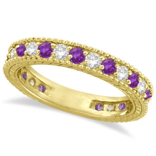 Diamond and Amethyst Eternity Ring Band 14k Yellow Gold (1.08ct)