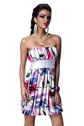 Plus Size Floral Print Cocktail Bandeau Neck Evening Dress/Party Dress 
