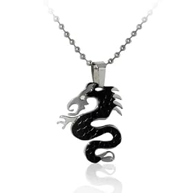 Mens Stainless Steel 20-Inch Heavy Dragon Pendant Beaded Chain Necklace Jewellery