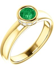 14K Yellow Gold 5.00mm Round Cut Chatham Created Emerald and Diamond Ring -- LIFETIME WARRANTY