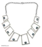 Blue topaz necklace, 'Cubism' 0.2 W 18.3 L