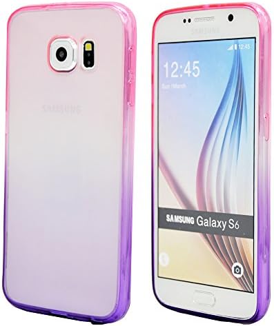 Galaxy S6 Case, FYee Slim AIR CUSHION [Invisible] Plastic Clear Back Panel + TPU Rubber Colorful Bumper Protective Cover Cases for Samsung Galaxy S6 (Clear Pink/Purple)
