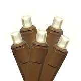 Set of 50 Commercial Warm White Clear LED Wide Angle Christmas Lights Brown Wire