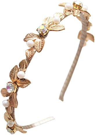 Deepon Retro Ladies Greek Sweet Elegant Refined Leaf Beads Hair Accessories Rubber Headwrap Headband Hair Band Hair Accessories Hairpin Head Decoration Wedding High Quality (gold)