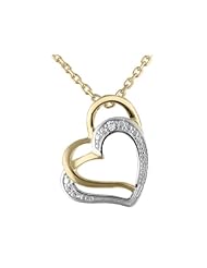 Double Heart Pendant Necklace with Diamond Accent in Sterling Silver with Yellow Gold Plating and Chain