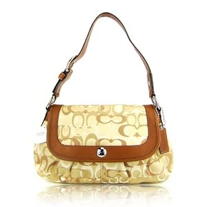 COACH Soho Optic Pleated Flap Bag Handbag Purse in Khaki Signature Fabric F14490