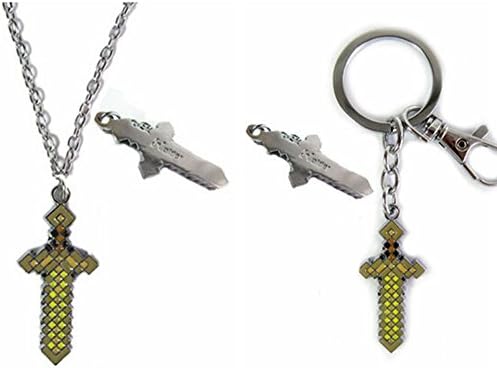 fairy tale Minecraft Yellow Sword Necklace&Keychain Pendant(2 pcs,1.5")
