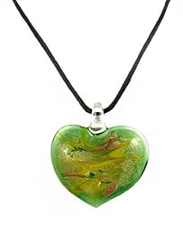 Necklace - N84 - Murano Glass Style - Heart Shape ~ Lime Green