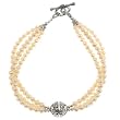 Handmade White Pearl Bracelet With Antiqued Silver Beads & Arabesque Design