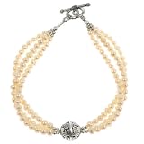 EXP Handmade White Pearl Bracelet With Antiqued Silver Beads & Arabesque Design