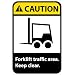 NMC CGA7P OSHA Sign, Legend "CAUTION - Forklift traffic area. Keep clear." with Graphic, 7" Length x 10" Height, Pressure Sensitive Vinyl, Yellow/Black on White