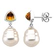 14K White Gold Paspaley South Sea Cultured Pearl and Citrine Earrings - 12.00mm