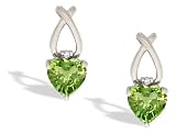 14K White Gold Genuine Heart Peridot and Diamond Earrings