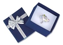 Blue Linen Ring Box with Silver Ribbon and Bow Tie.
