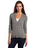 Christopher Fischer 100% Cashmere Women's Long Sleeve Solid V-Neck Cardigan With Gold Buttons, Mid Grey Heather, Small