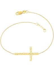 14 Karat Yellow Gold Diamond Cut Sideways Cross Adjustable Bracelet (7.5 inch)
