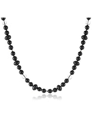 Round and Button Shape Faceted Black Agate, Crystal Accented with 14K Yellow Gold Beads Necklace, 64"