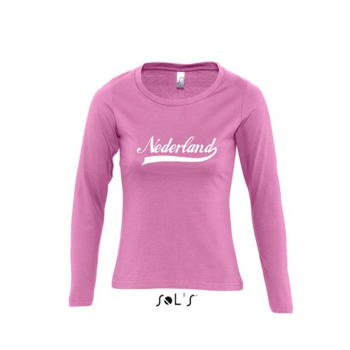 Nederland Oldschool Holland Oranje LÄNDERSHIRT EM / WM FAN Trikot – Damen Langarm Longsleeve T-Shirt S-XL , Orchid pink – weiß , XL