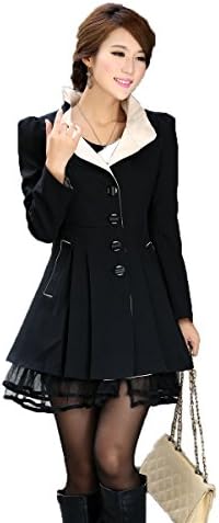 2014 New Women's long coat lace jacket Windbreaker (L, Black)