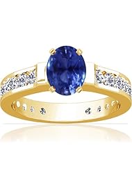 14K Yellow Gold Oval Cut Blue Sapphire Ring With Sidestones